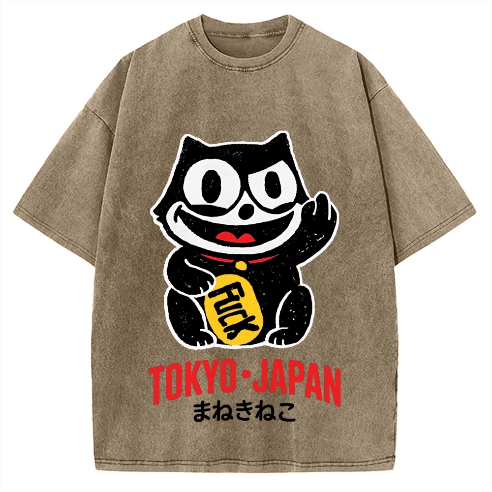 Lucky Cat Tokyo Japan Vintage Washed T-shirt