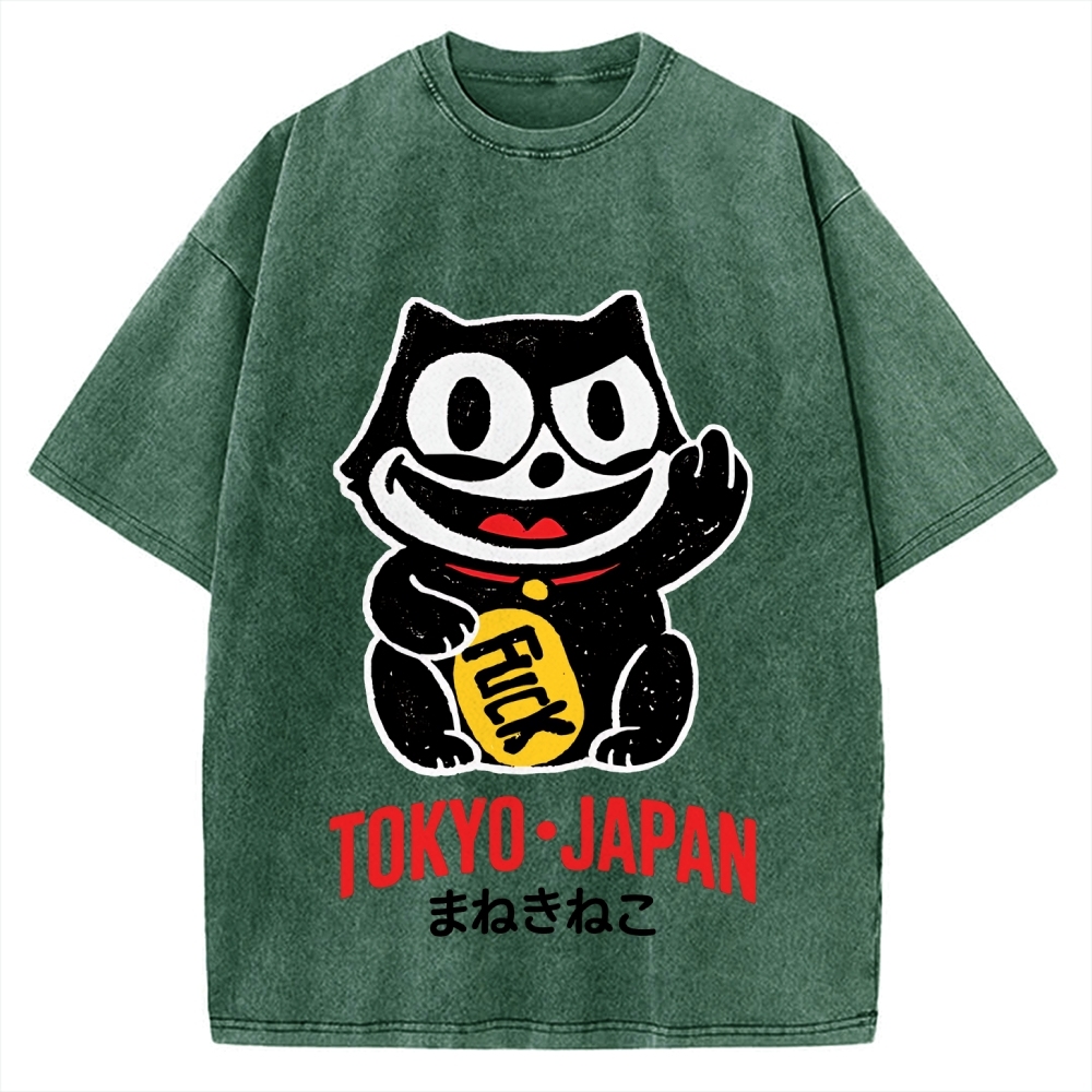 Lucky Cat Tokyo Japan Vintage Washed T-shirt