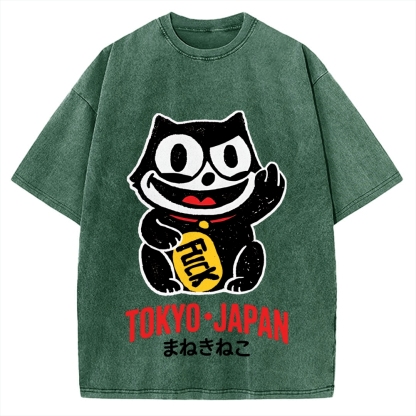 Lucky Cat Tokyo Japan Vintage Washed T-shirt