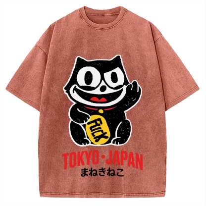 Lucky Cat Tokyo Japan Vintage Washed T-shirt