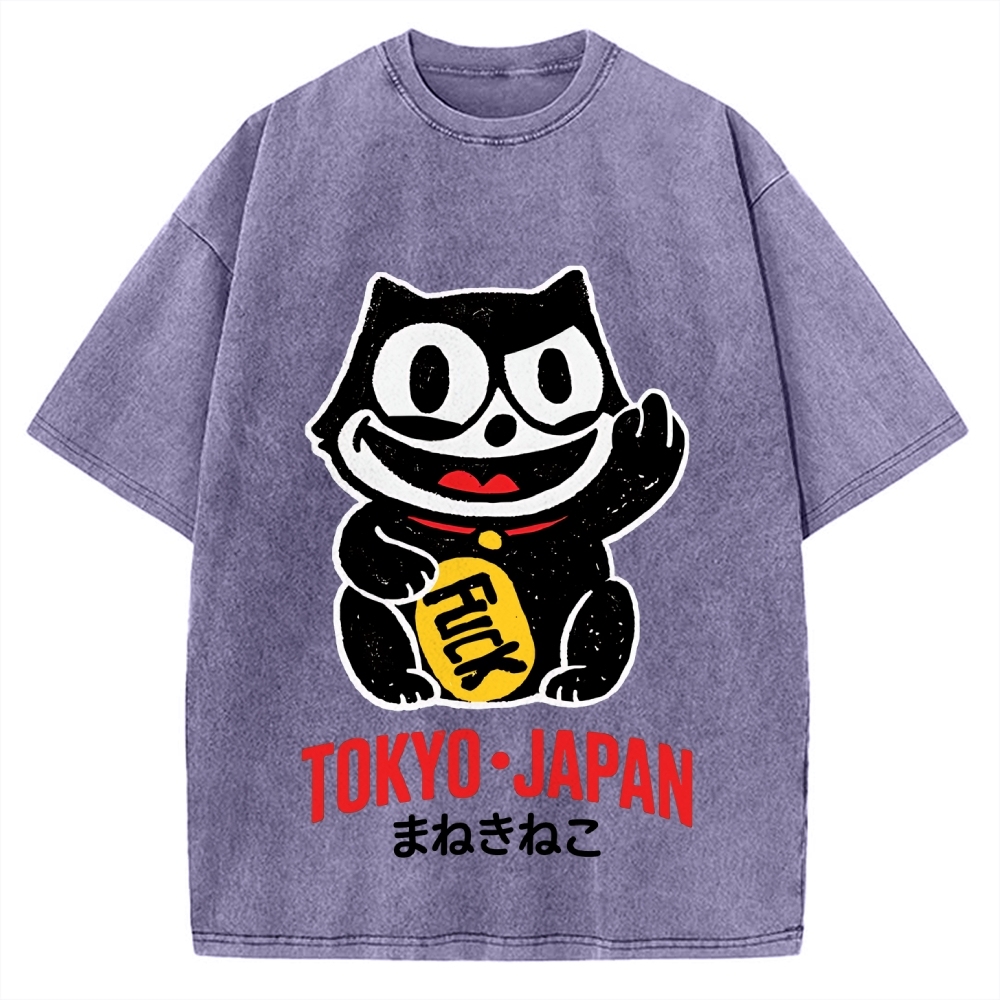 Lucky Cat Tokyo Japan Vintage Washed T-shirt