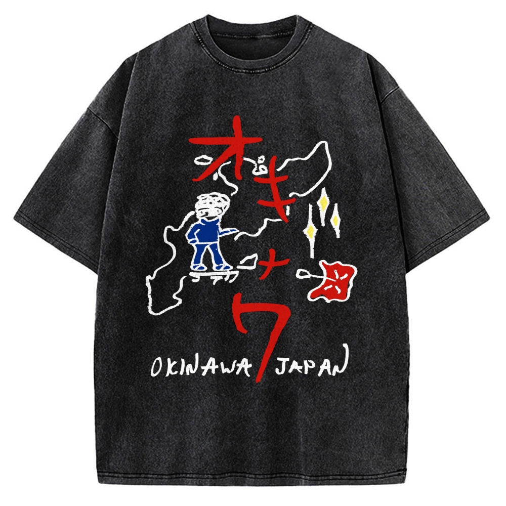 Okinawa City Map Kawaii Japanese Vintage Washed T-shirt