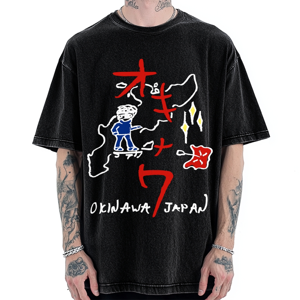 Okinawa City Map Kawaii Japanese Vintage Washed T-shirt