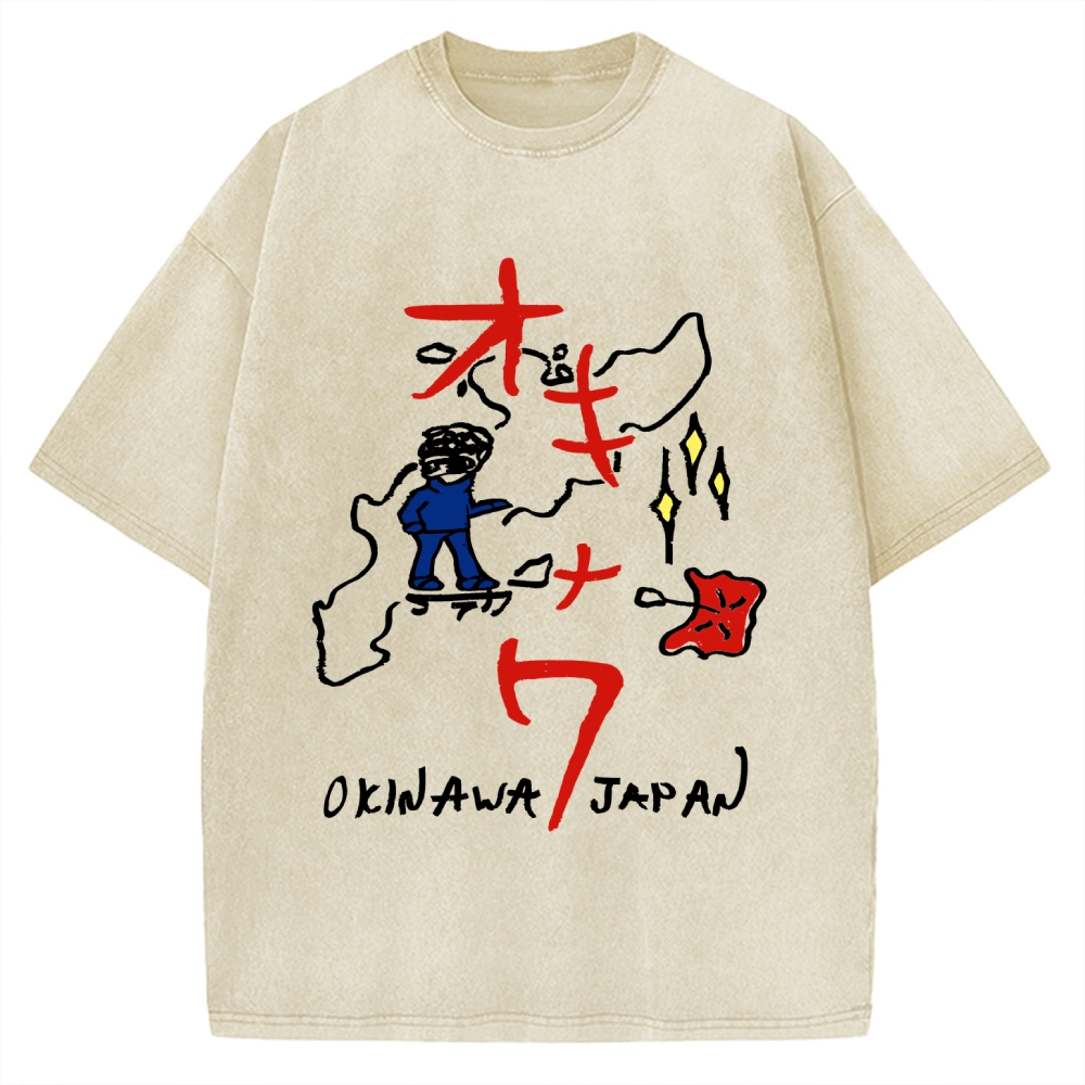 Okinawa City Map Kawaii Japanese Vintage Washed T-shirt