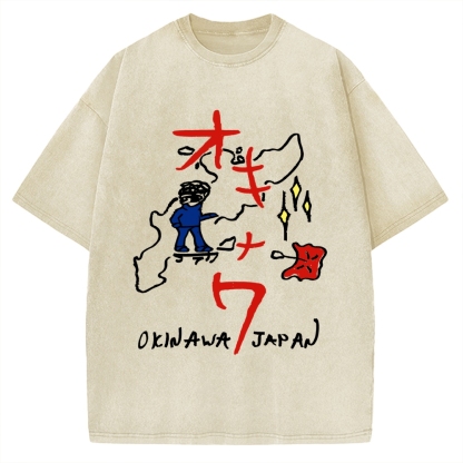 Okinawa City Map Kawaii Japanese Vintage Washed T-shirt