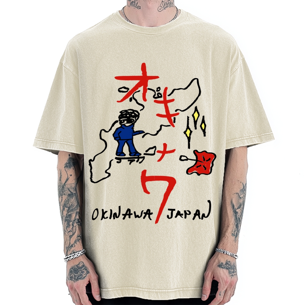 Okinawa City Map Kawaii Japanese Vintage Washed T-shirt