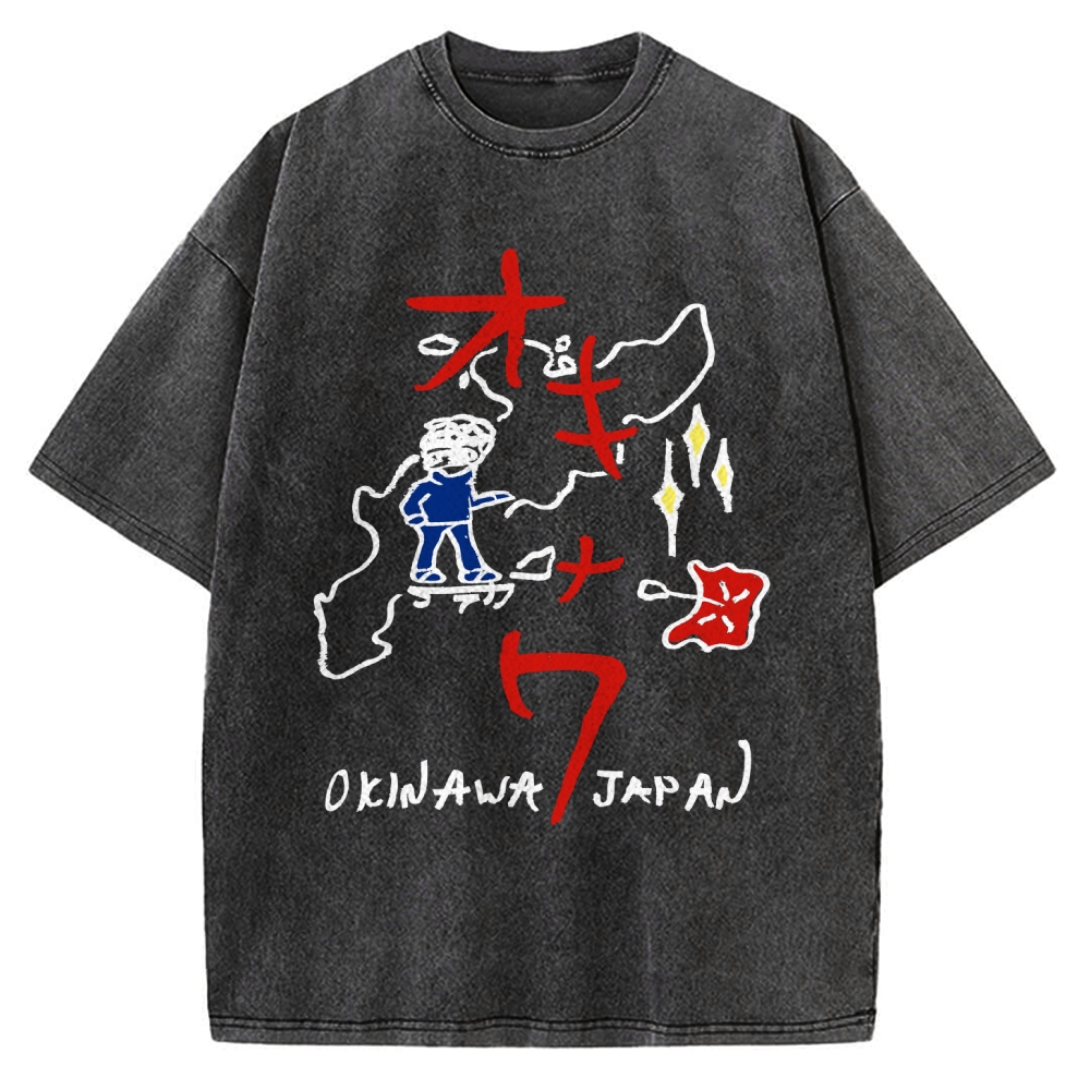 Okinawa City Map Kawaii Japanese Vintage Washed T-shirt
