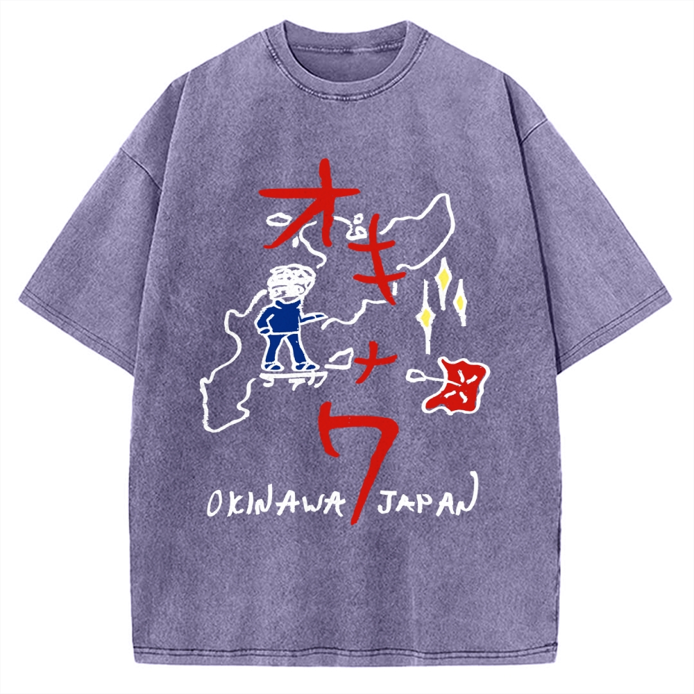 Okinawa City Map Kawaii Japanese Vintage Washed T-shirt