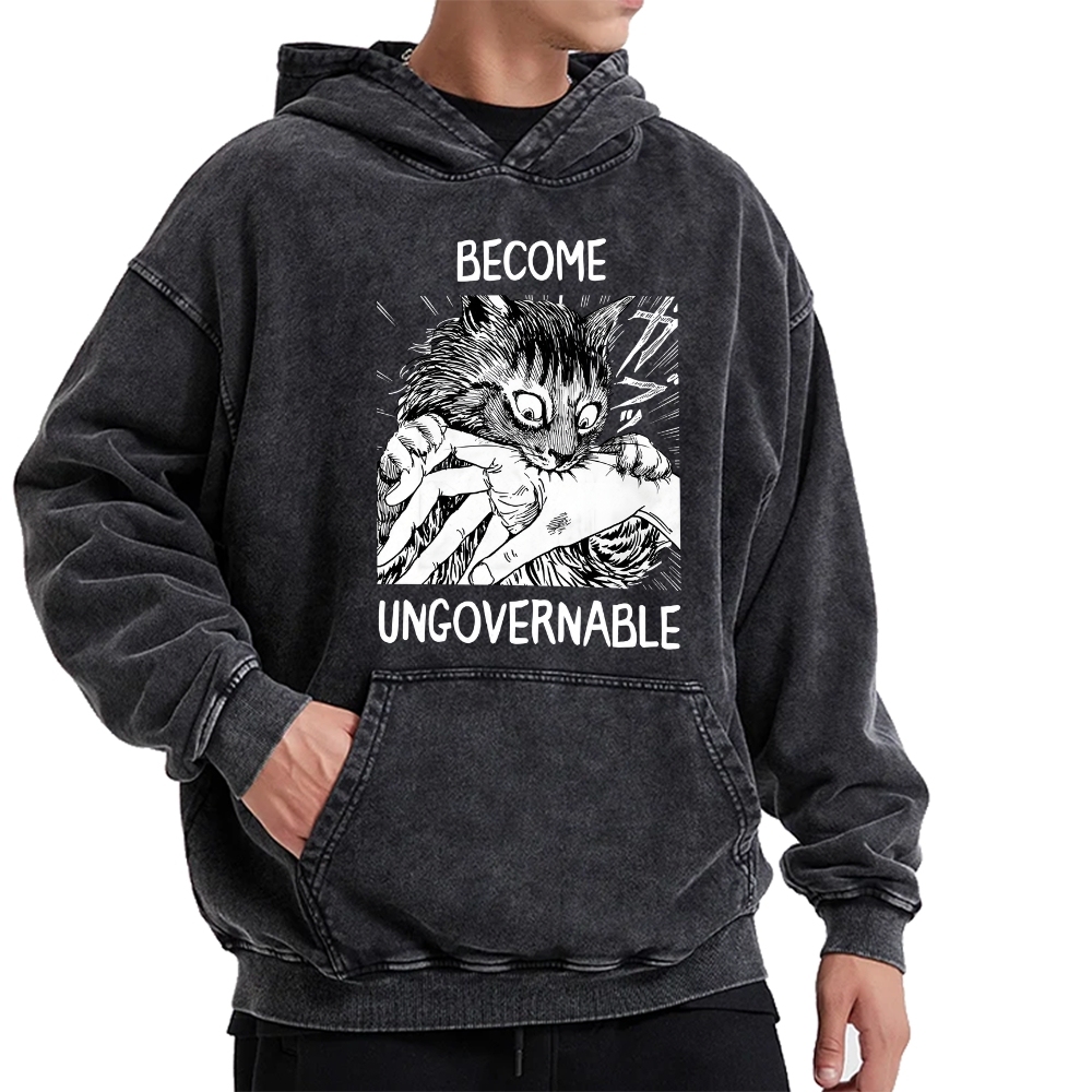BECOME UNGOVERNABLE  Cat Vintage Washed Hoodie
