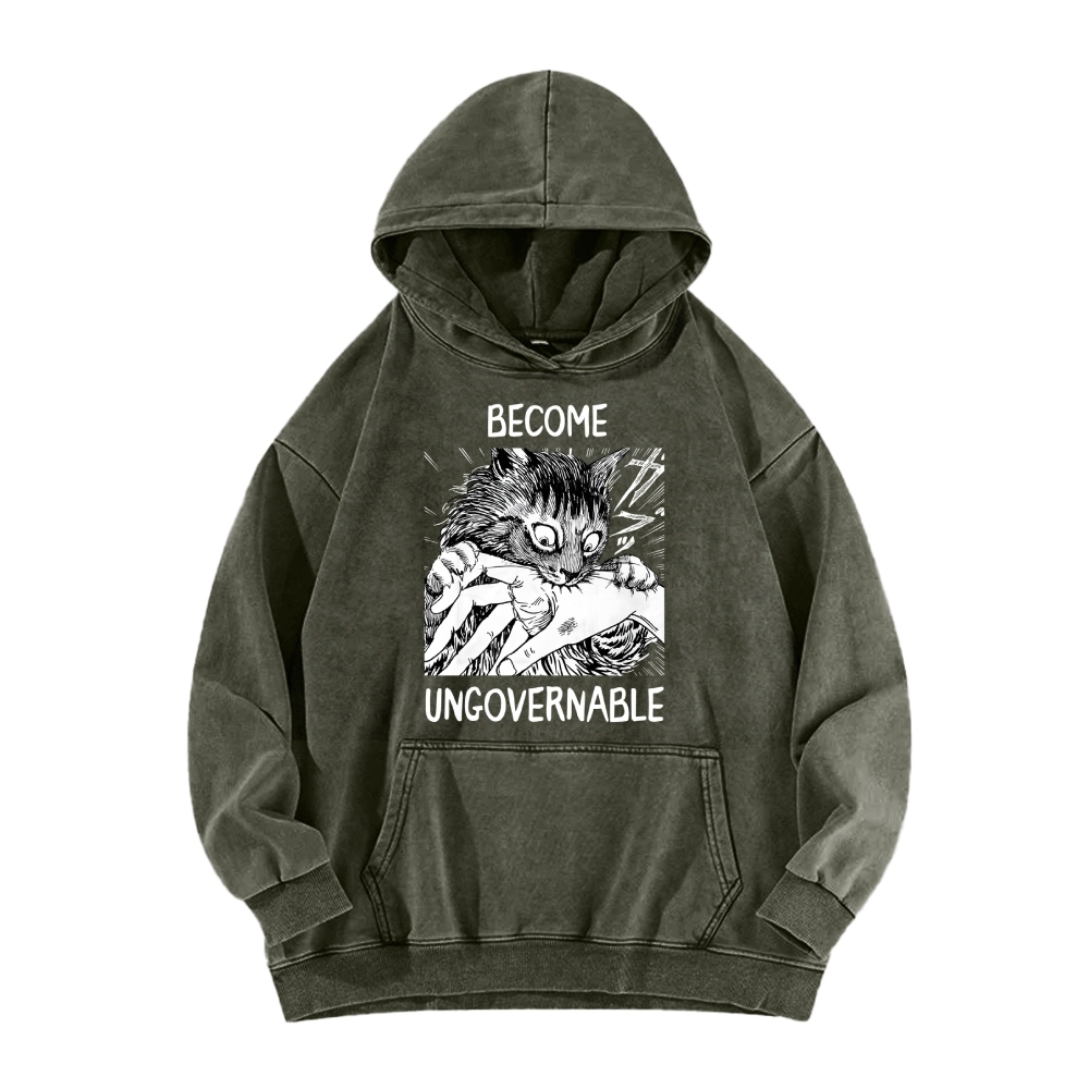 BECOME UNGOVERNABLE  Cat Vintage Washed Hoodie