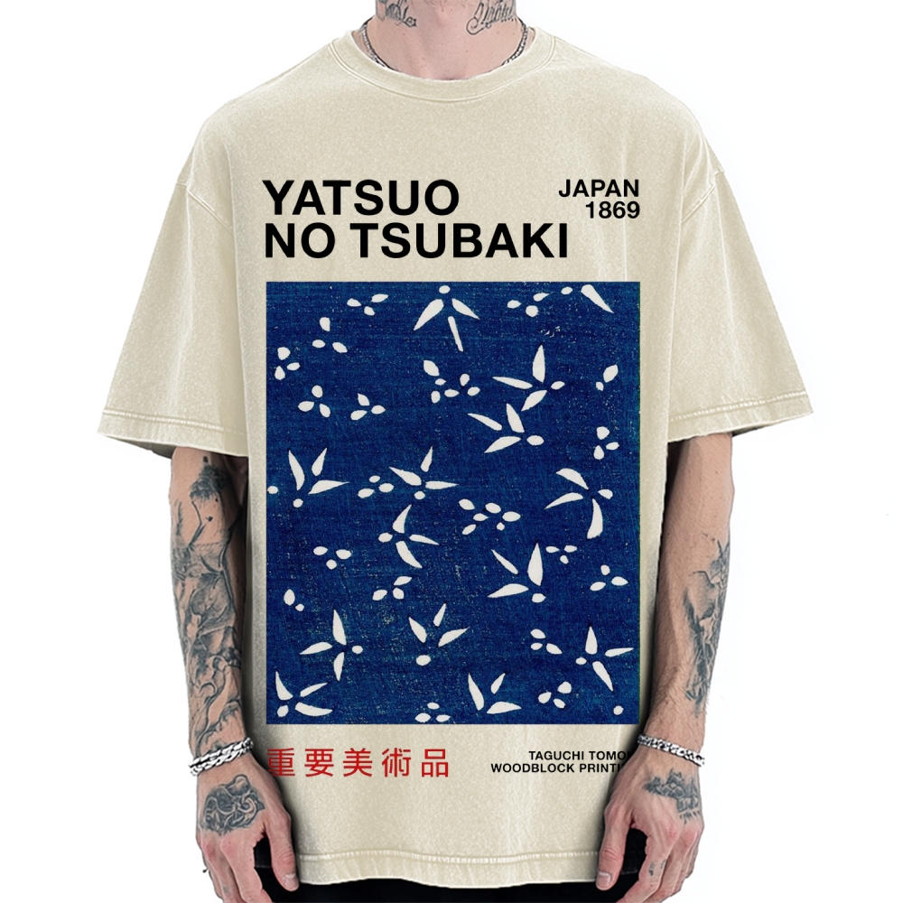 Yatsuo No Tsubaki Japan Art 1869 Vintage Washed T-shirt