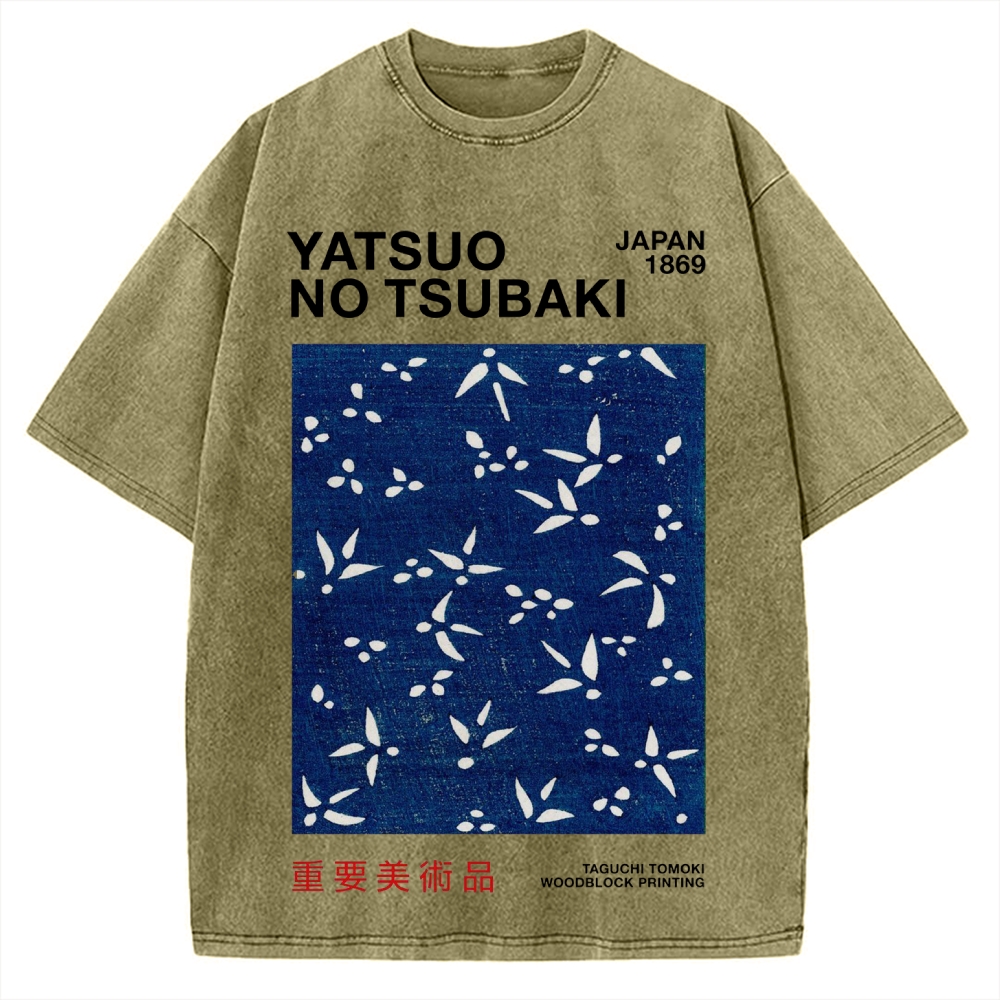 Yatsuo No Tsubaki Japan Art 1869 Vintage Washed T-shirt