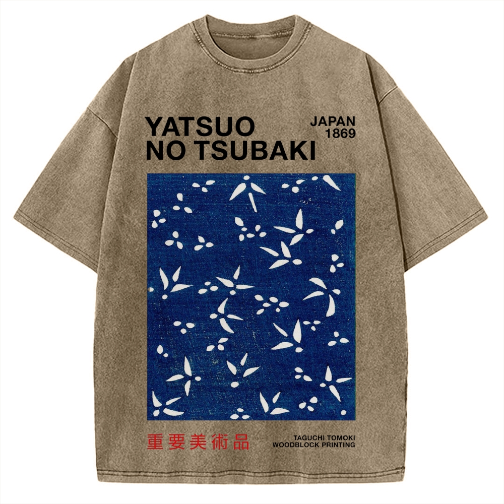 Yatsuo No Tsubaki Japan Art 1869 Vintage Washed T-shirt
