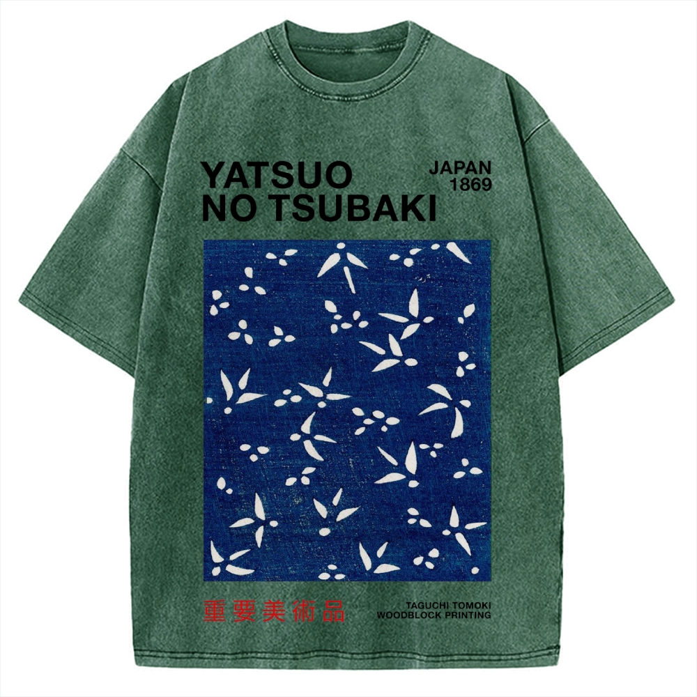 Yatsuo No Tsubaki Japan Art 1869 Vintage Washed T-shirt