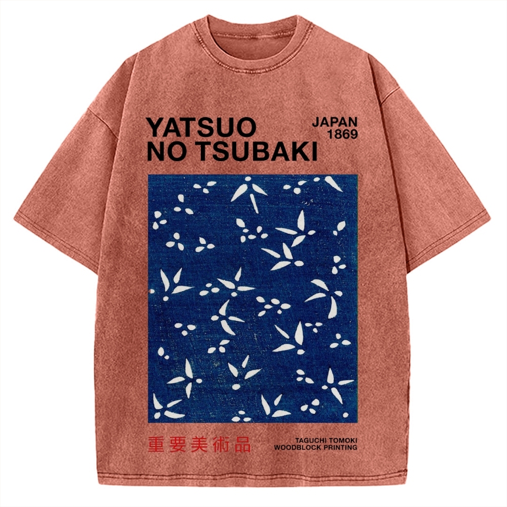 Yatsuo No Tsubaki Japan Art 1869 Vintage Washed T-shirt
