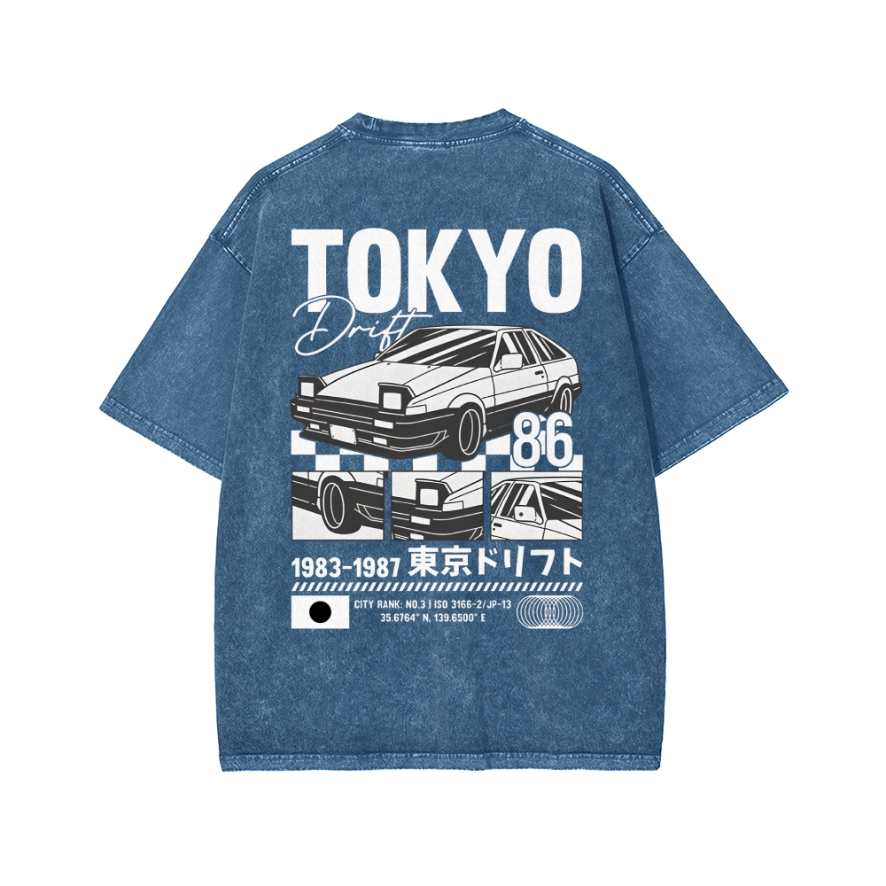 Tokyo Drift Front And Back Printing Washed T-shirt – Tokyo-Assassin