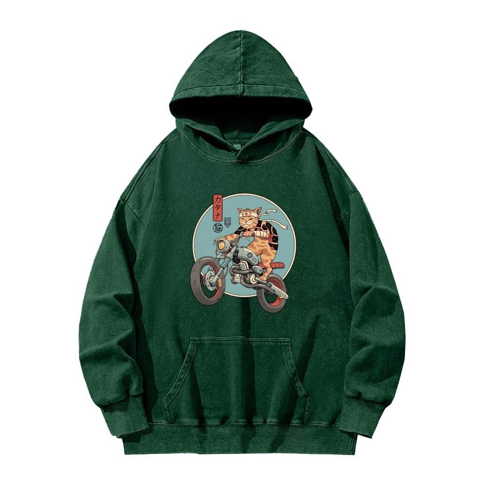 Cat riding a motorcycle Vintage Washed Hoodie