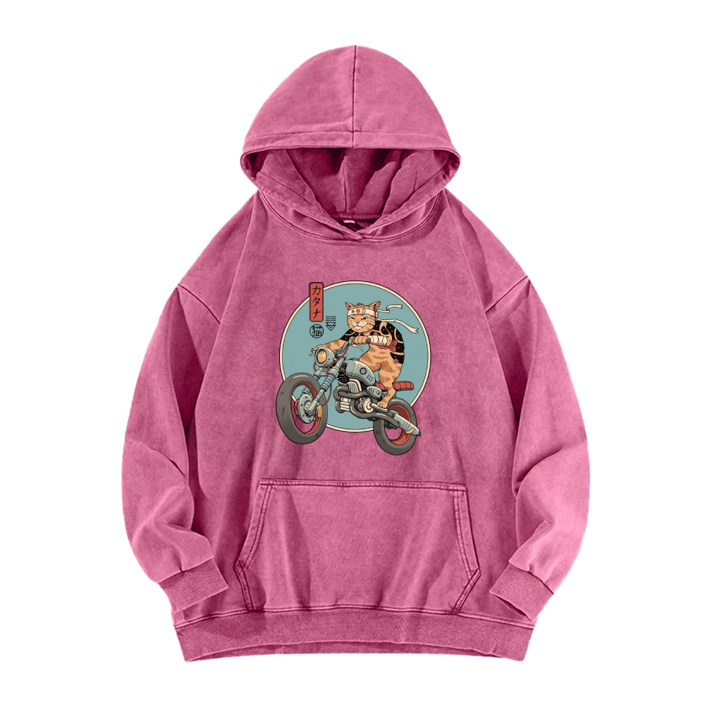 Cat riding a motorcycle Vintage Washed Hoodie