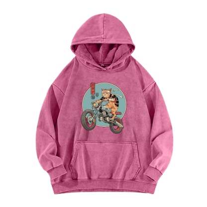 Cat riding a motorcycle Vintage Washed Hoodie