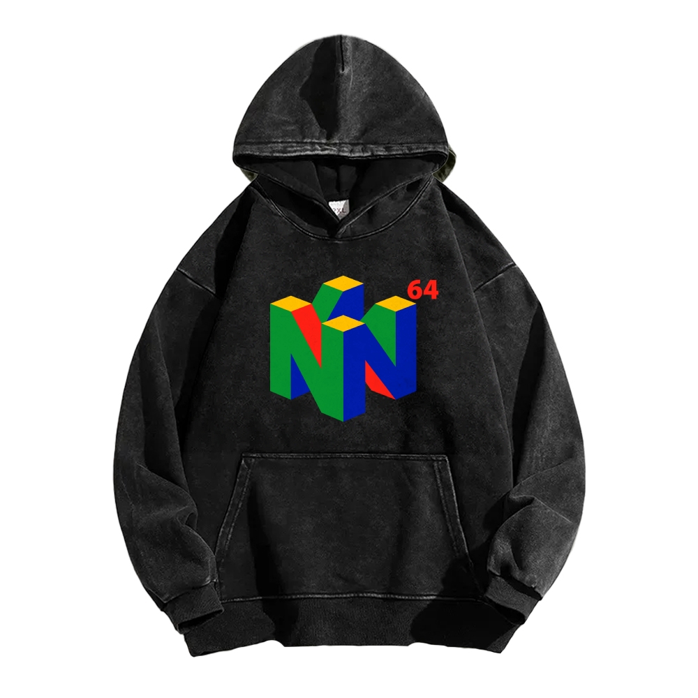 N64 Japanese Entertainment System Vintage Washed Hoodie