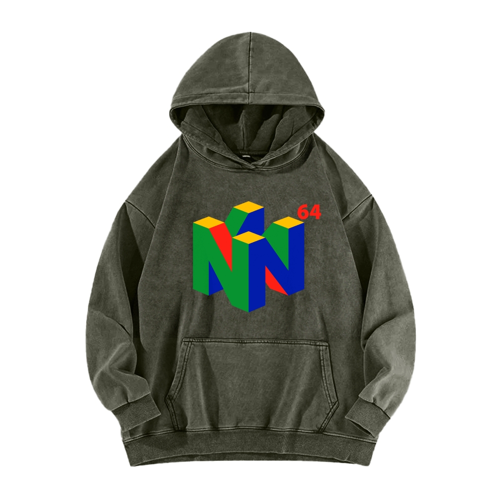 N64 Japanese Entertainment System Vintage Washed Hoodie