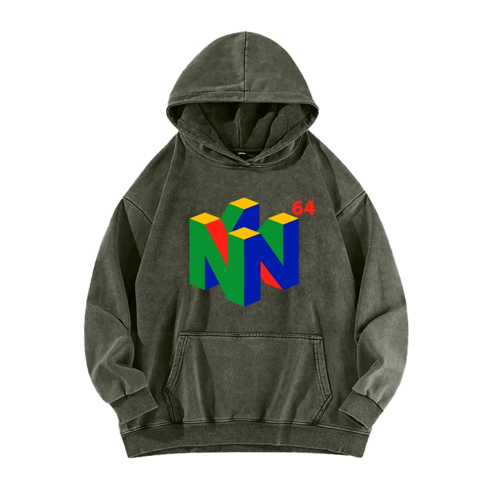 N64 Japanese Entertainment System Vintage Washed Hoodie