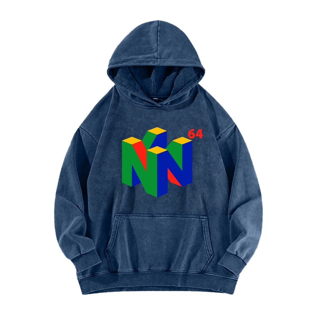 N64 Japanese Entertainment System Vintage Washed Hoodie
