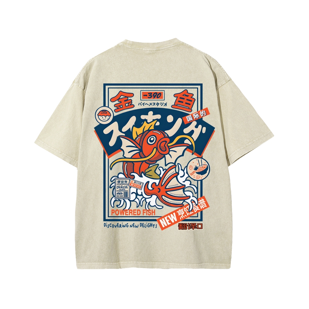 Koi King Front And Back Printing Washed T-shirt – Tokyo-Assassin