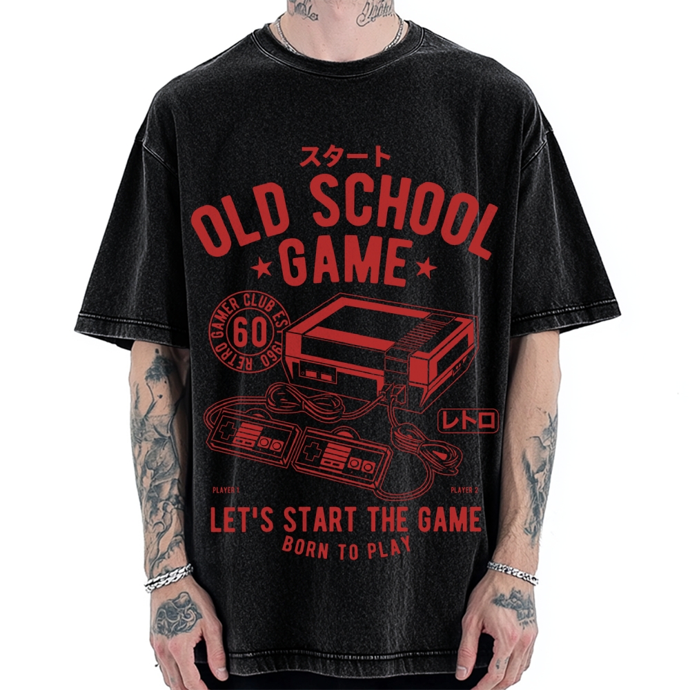 Japan Old School Game Vintage Washed T-shirt