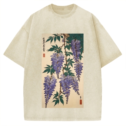 Japanese flower and plant painting Ukiyo-E Style Vintage Washed T-shirt