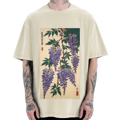 Japanese flower and plant painting Ukiyo-E Style Vintage Washed T-shirt