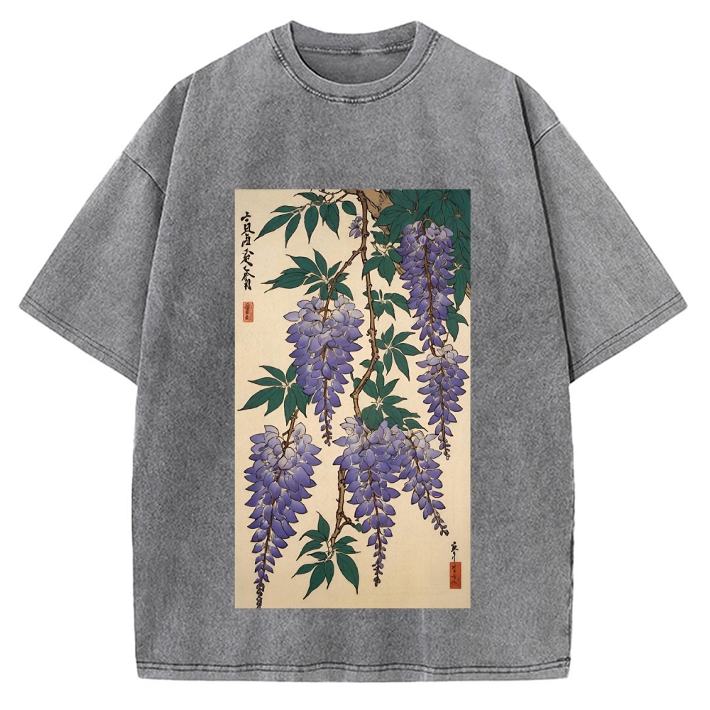 Japanese flower and plant painting Ukiyo-E Style Vintage Washed T-shirt