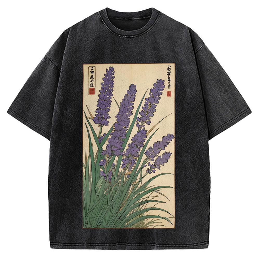 Japanese Lavender Ukiyo-E Style Vintage Washed T-shirt