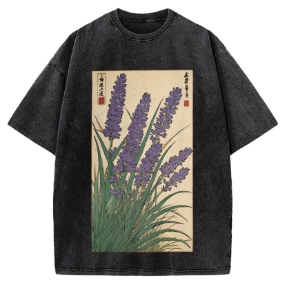 Japanese Lavender Ukiyo-E Style Vintage Washed T-shirt