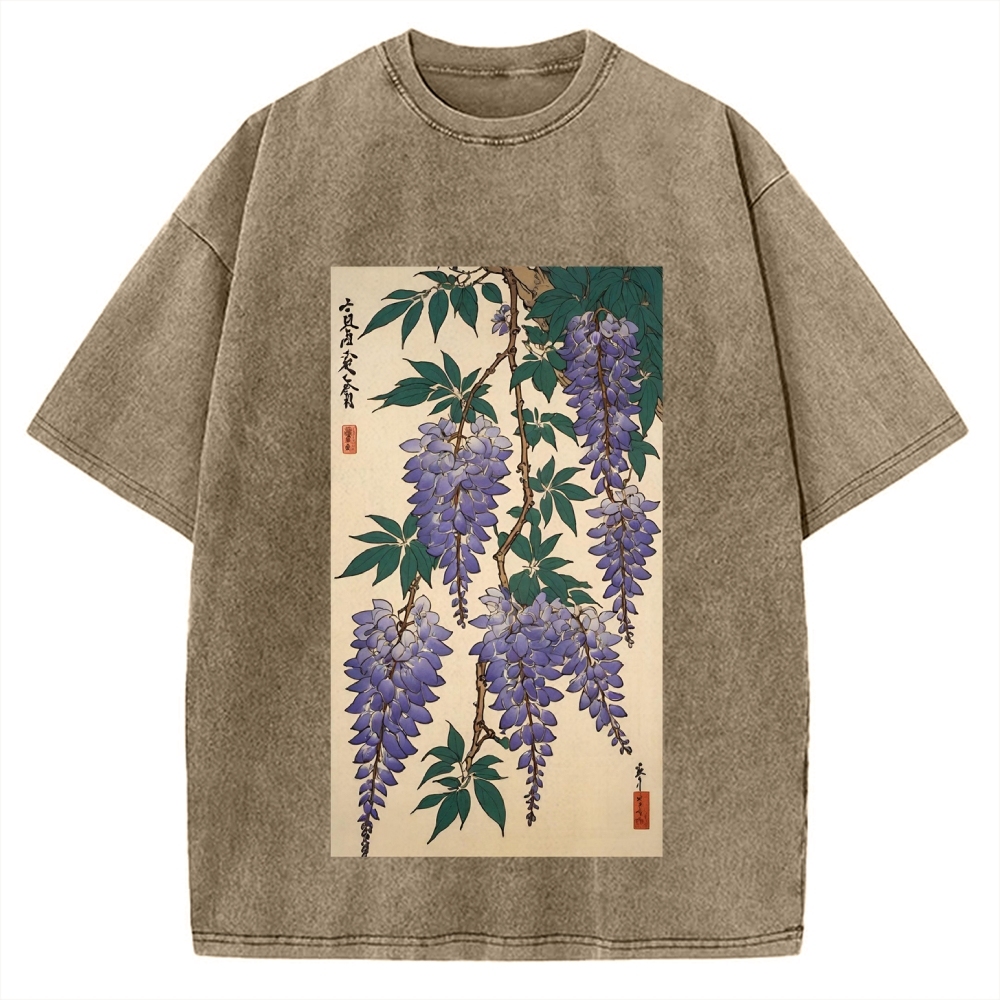 Japanese flower and plant painting Ukiyo-E Style Vintage Washed T-shirt