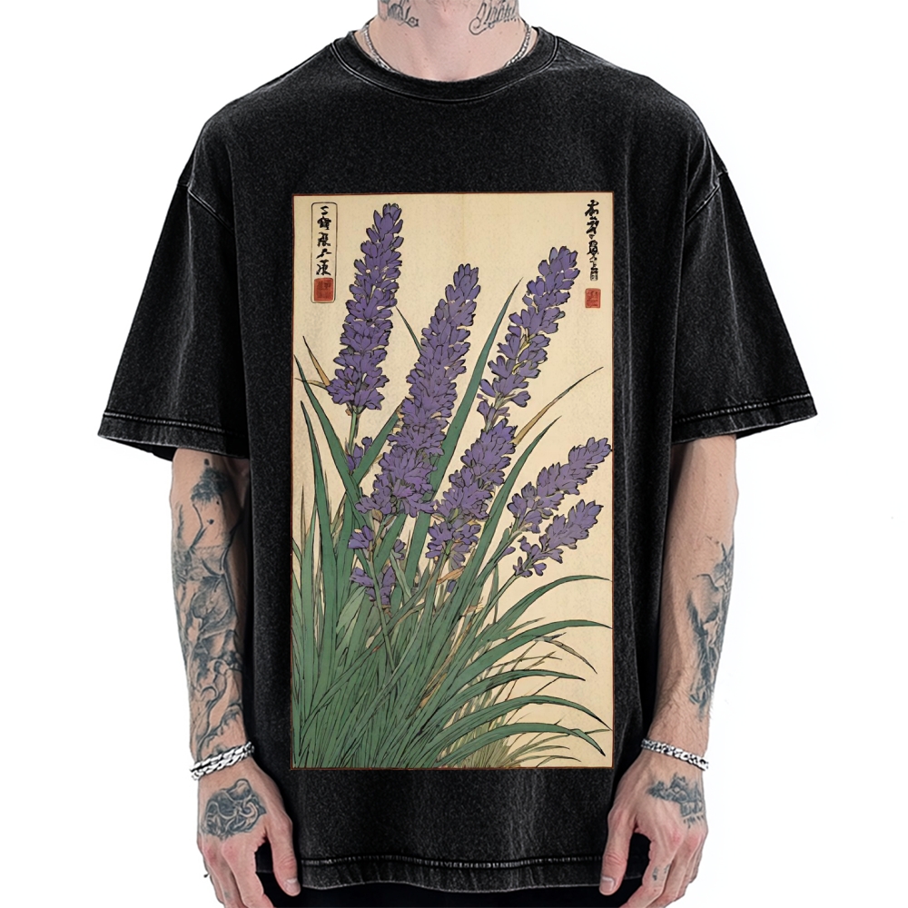 Japanese Lavender Ukiyo-E Style Vintage Washed T-shirt