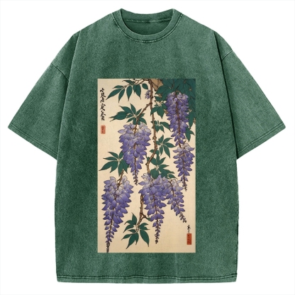 Japanese flower and plant painting Ukiyo-E Style Vintage Washed T-shirt