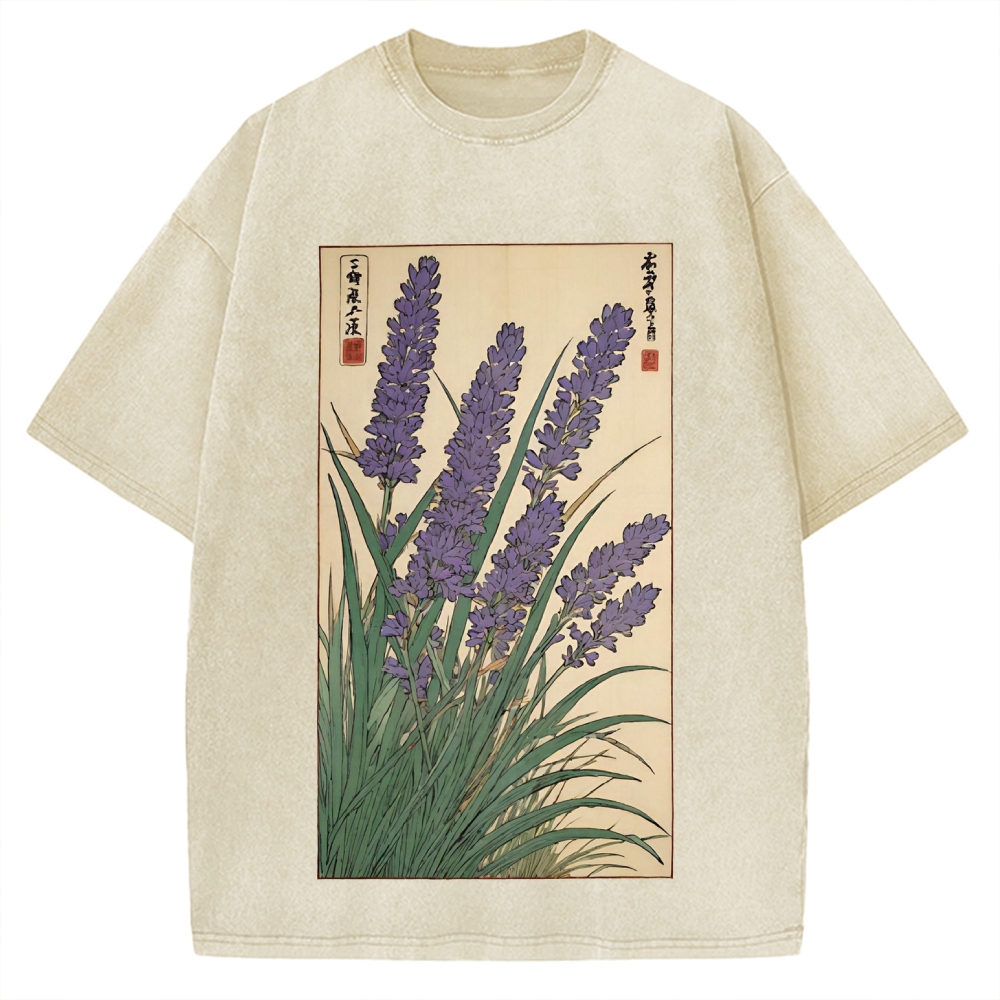 Japanese Lavender Ukiyo-E Style Vintage Washed T-shirt