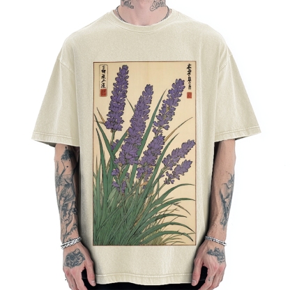 Japanese Lavender Ukiyo-E Style Vintage Washed T-shirt