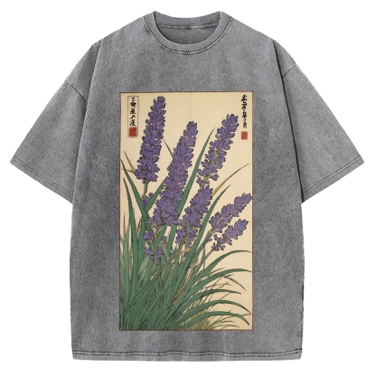 Japanese Lavender Ukiyo-E Style Vintage Washed T-shirt