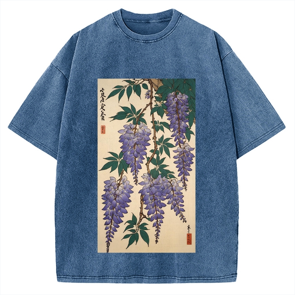 Japanese flower and plant painting Ukiyo-E Style Vintage Washed T-shirt
