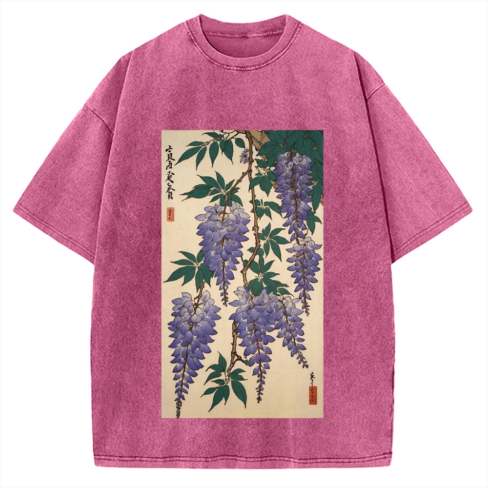 Japanese flower and plant painting Ukiyo-E Style Vintage Washed T-shirt