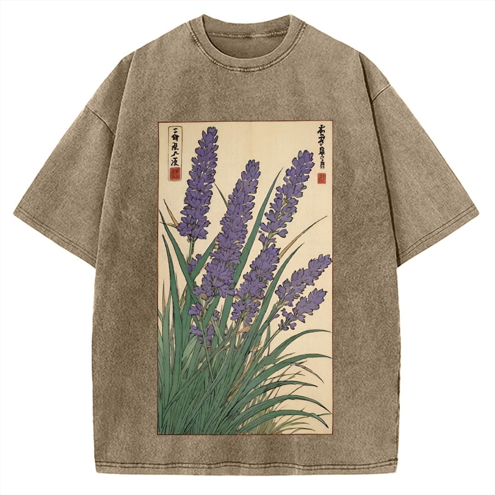 Japanese Lavender Ukiyo-E Style Vintage Washed T-shirt