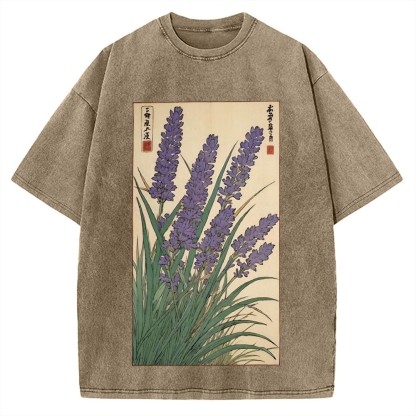 Japanese Lavender Ukiyo-E Style Vintage Washed T-shirt