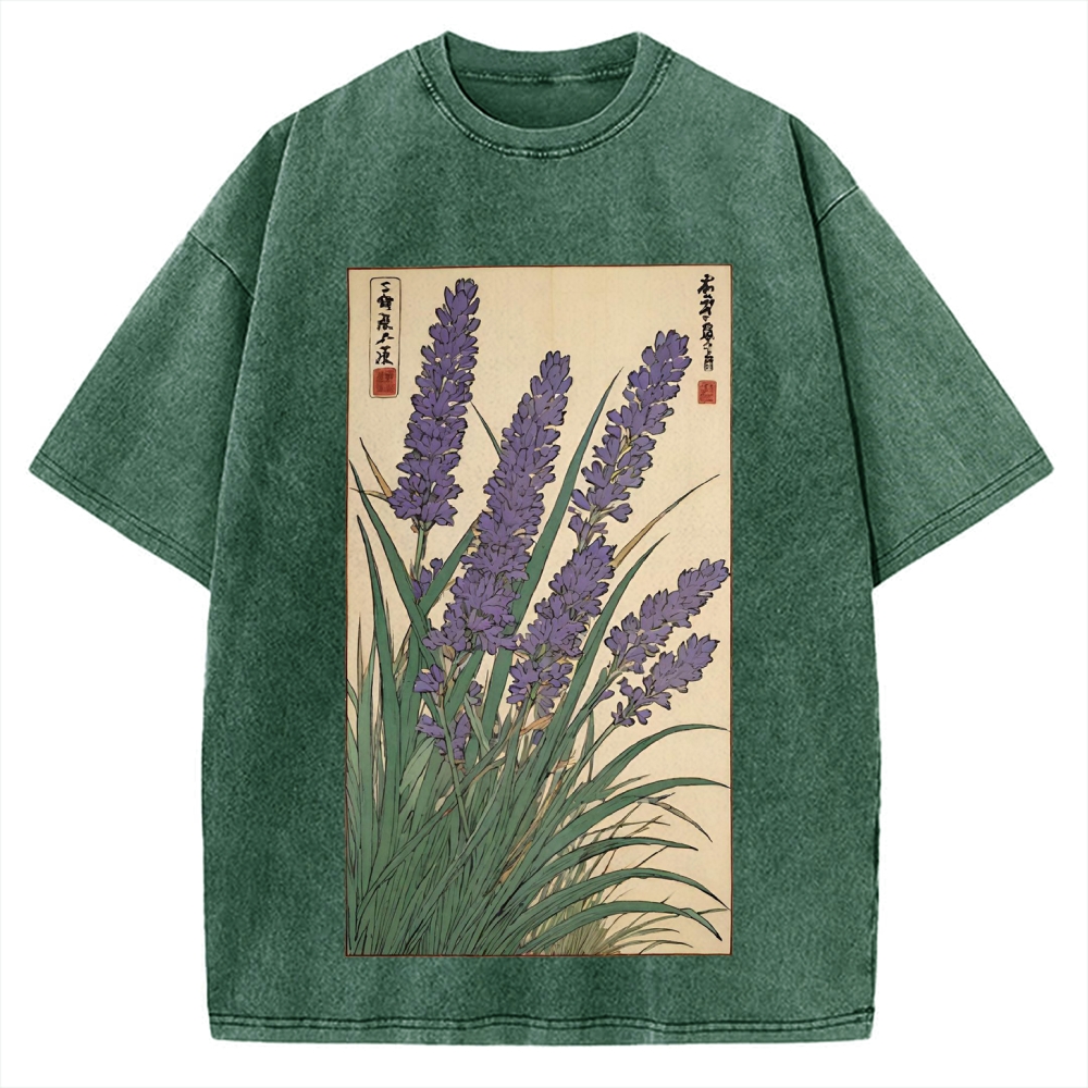 Japanese Lavender Ukiyo-E Style Vintage Washed T-shirt