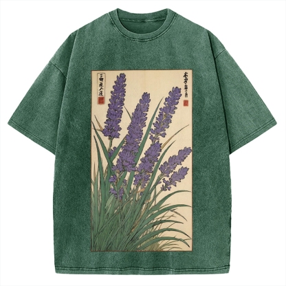 Japanese Lavender Ukiyo-E Style Vintage Washed T-shirt