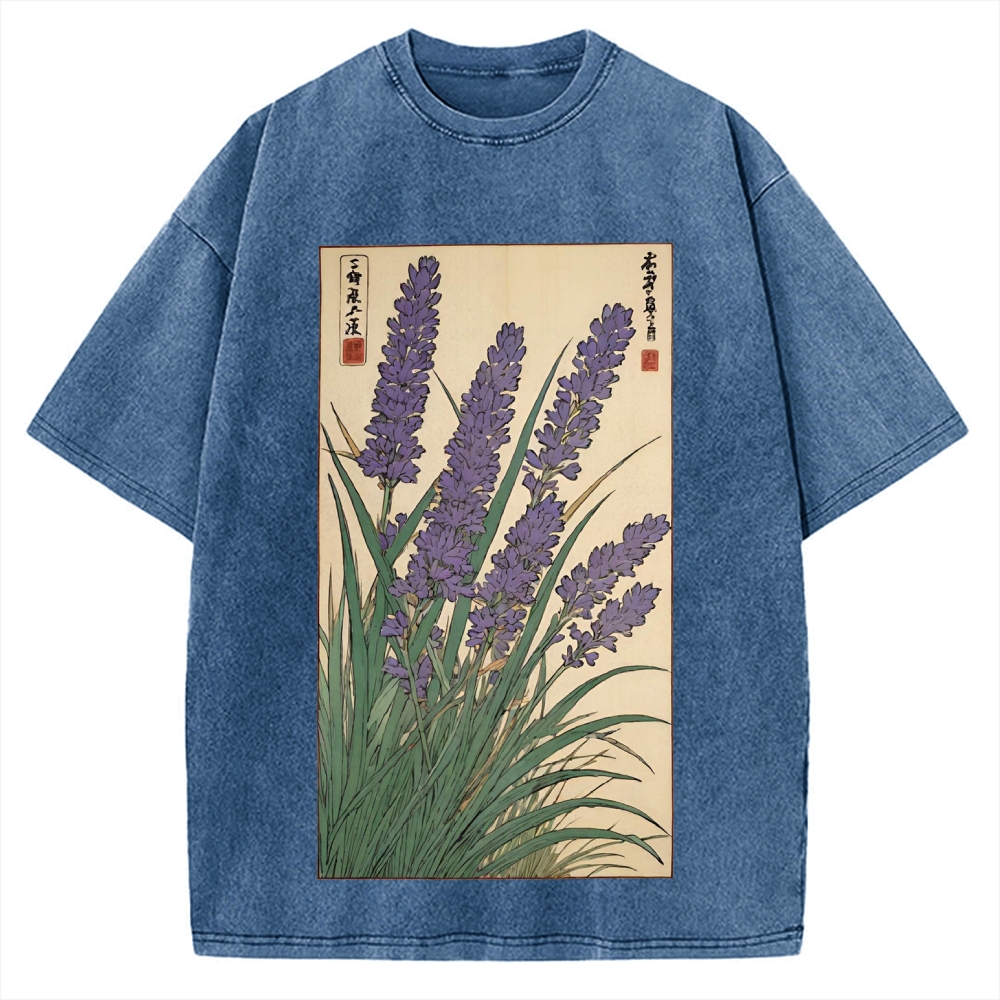 Japanese Lavender Ukiyo-E Style Vintage Washed T-shirt