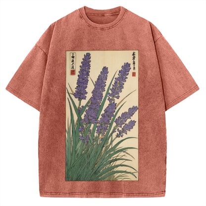 Japanese Lavender Ukiyo-E Style Vintage Washed T-shirt