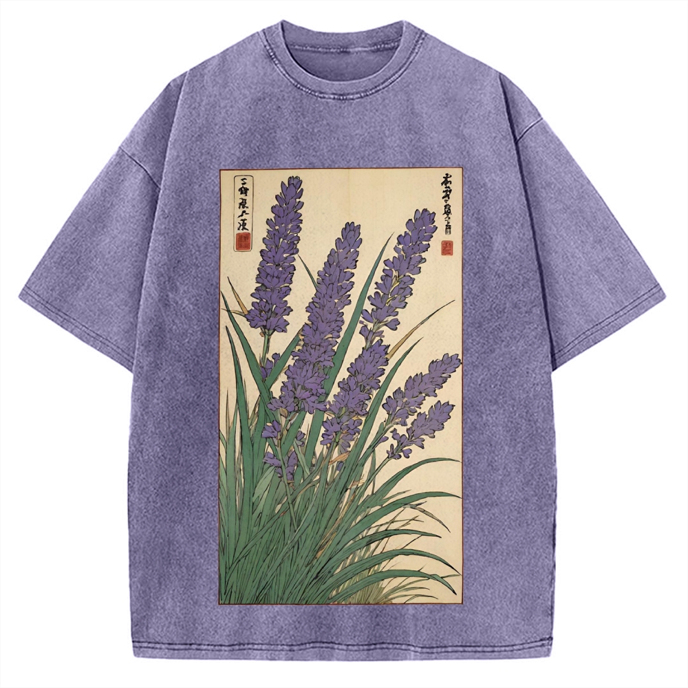 Japanese Lavender Ukiyo-E Style Vintage Washed T-shirt