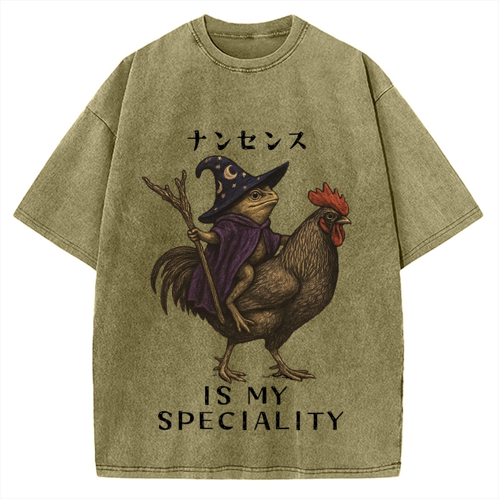 Nonsense Is My Speciality Funny Frog Vintage Washed T-shirt